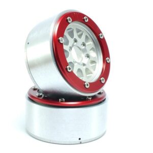 RC Crawler wheels Beadlock Wheels GEAR Silver/Red 1.9 (2) w/o Hub